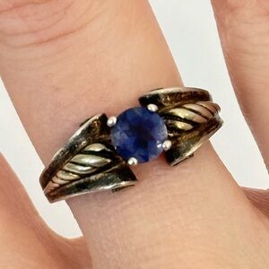 Vintage Art Deco Style Ring 925 Sterling Silver Blue Purple Stone Size 9.75